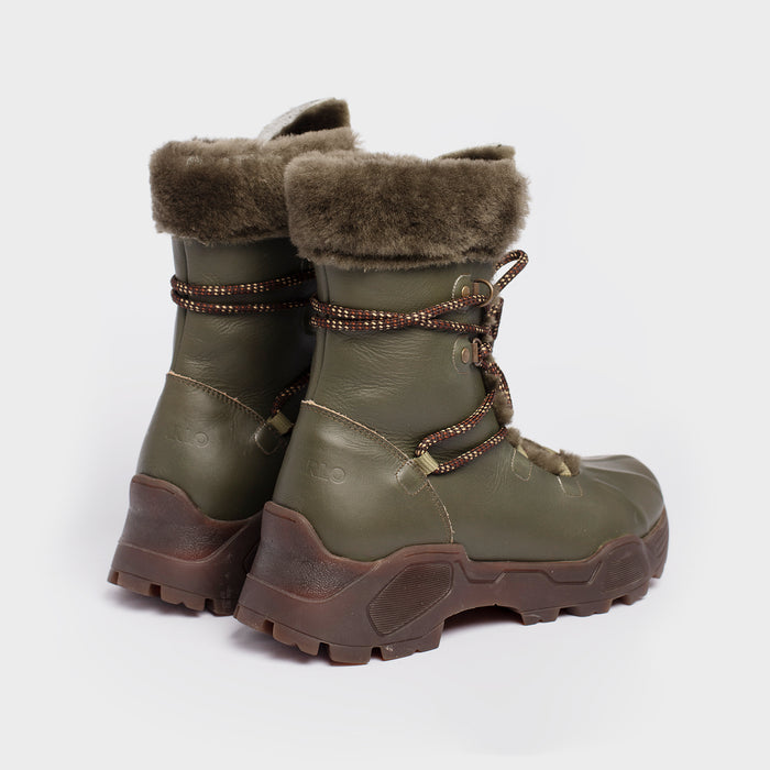 Del Carlo KIMB 11443 - Dark Green Leather And Fur Ankle Boots - Del Carlo