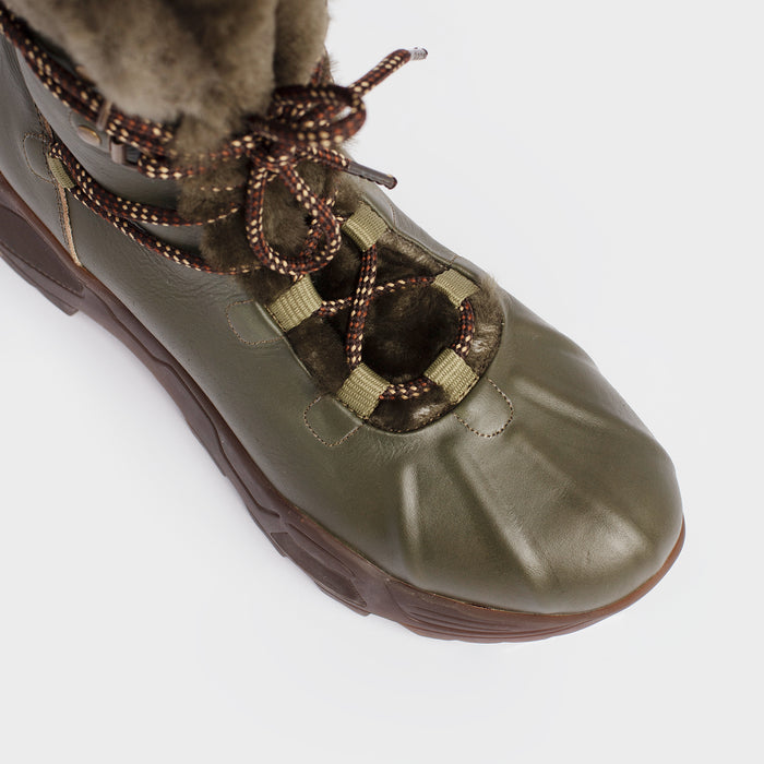 Del Carlo KIMB 11443 - Dark Green Leather And Fur Ankle Boots - Del Carlo