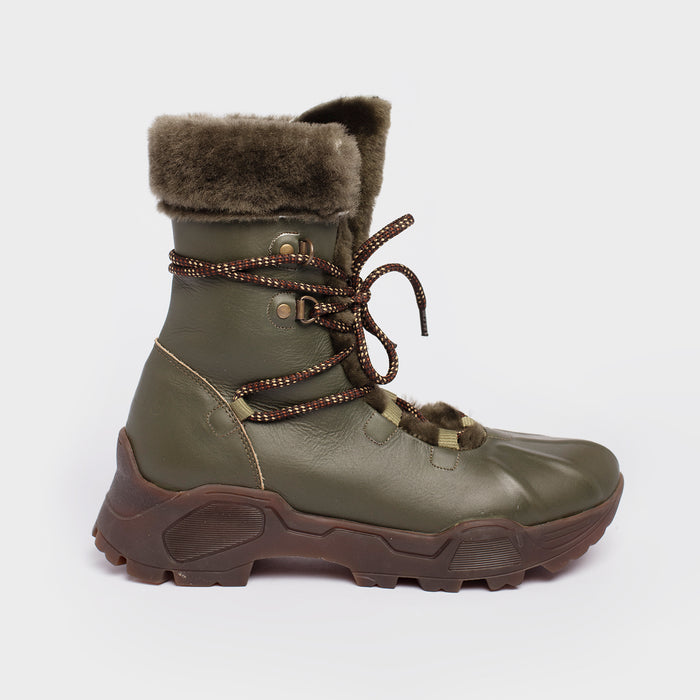 del carlo KIMB 11443 - Dark green leather and fur ankle boots - Del Carlo