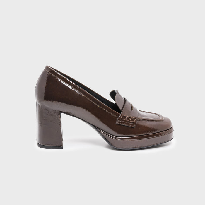 del carlo LISBONA 11621-Glossy brown leather loafers