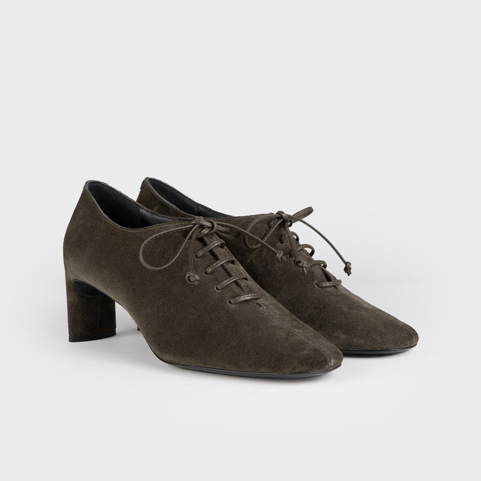 Del Carlo MIRO' 11218 - Dark Green Suede Lace-up Pumps - Del Carlo