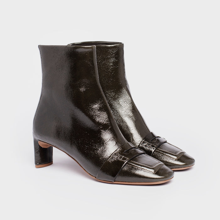 Del Carlo MIRO 11407 - Dark Green Leather Mid Heel Ankle Boots - Del Carlo