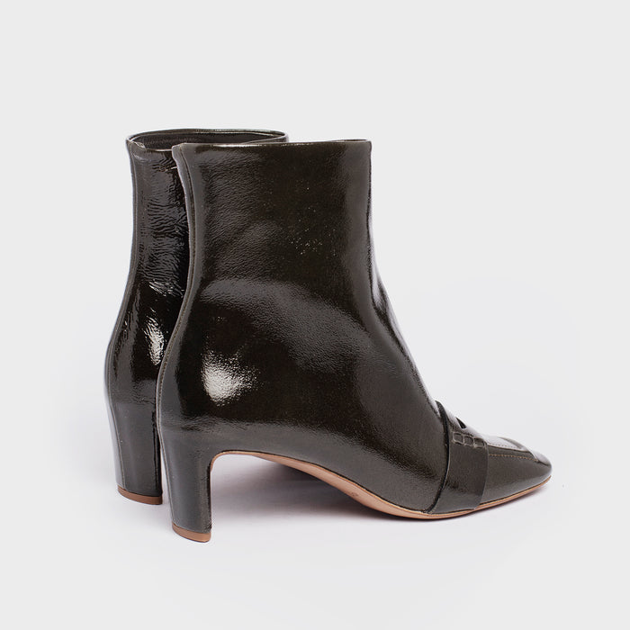 Del Carlo MIRO 11407 - Dark Green Leather Mid Heel Ankle Boots - Del Carlo