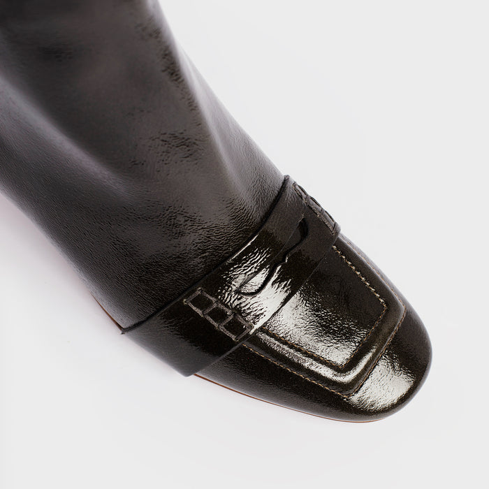 Del Carlo MIRO 11407 - Dark Green Leather Mid Heel Ankle Boots - Del Carlo