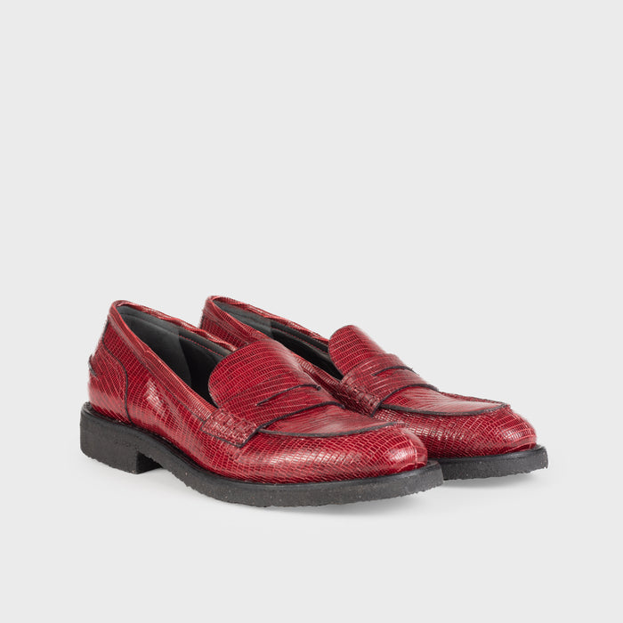 Del Carlo NAKA 11203-Flat Loafers In Red Tejus Leather