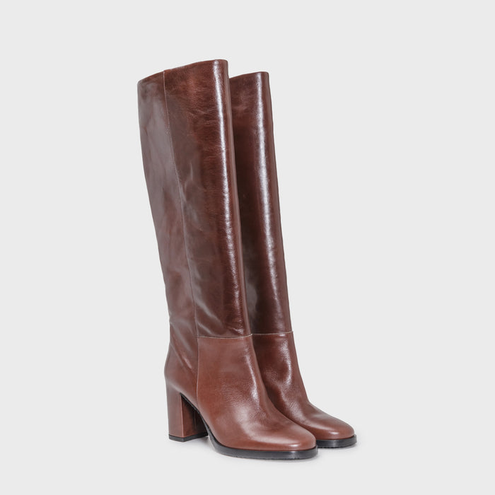 Del Carlo NANTES 11824 - Boots In Brown Leather With Block Heel - DEL CARLO