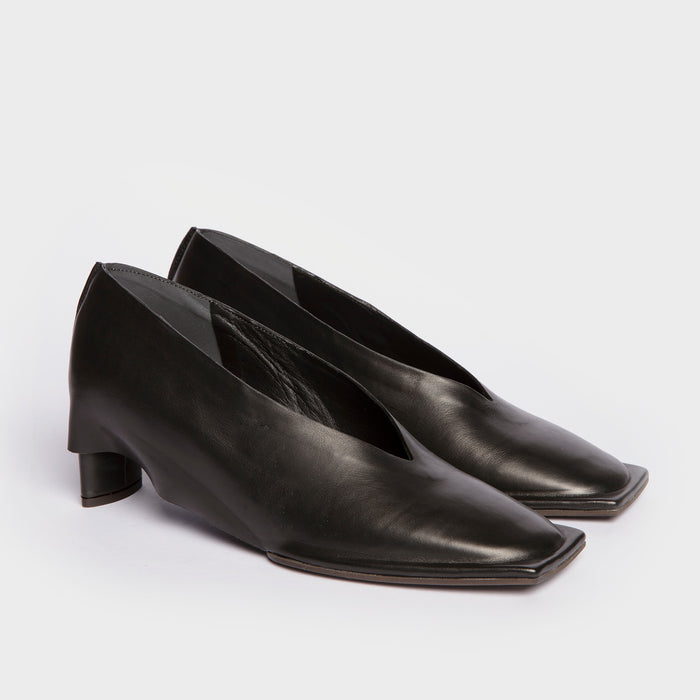Del Carlo OSLO 11428 - Black Leather Mid Heel Pumps - Del Carlo