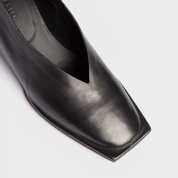 Del Carlo OSLO 11428 - Black Leather Mid Heel Pumps - Del Carlo