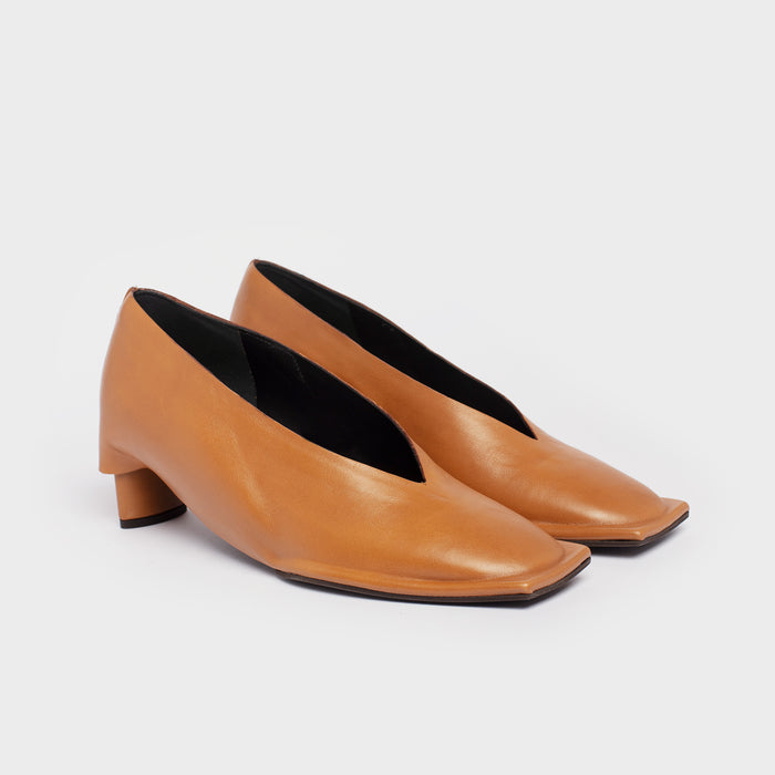 Del Carlo OSLO 11428 - Tan Leather Mid Heel Pumps - Del Carlo