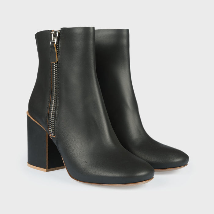 Del Carlo SIOUX 11061 - Block Heel Black Leather Ankle Boots - Del Carlo