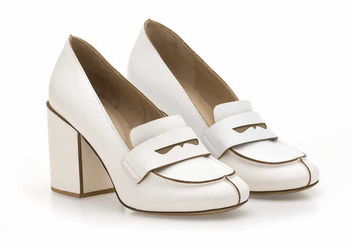 Del Carlo SIOUX11031 - White Leather Mid-heel Pumps - Del Carlo