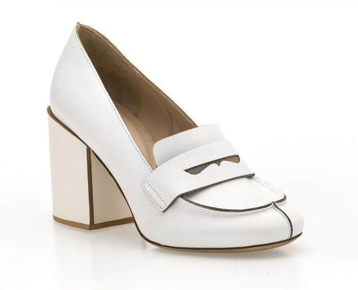 Del Carlo SIOUX11031 - White Leather Mid-heel Pumps - Del Carlo