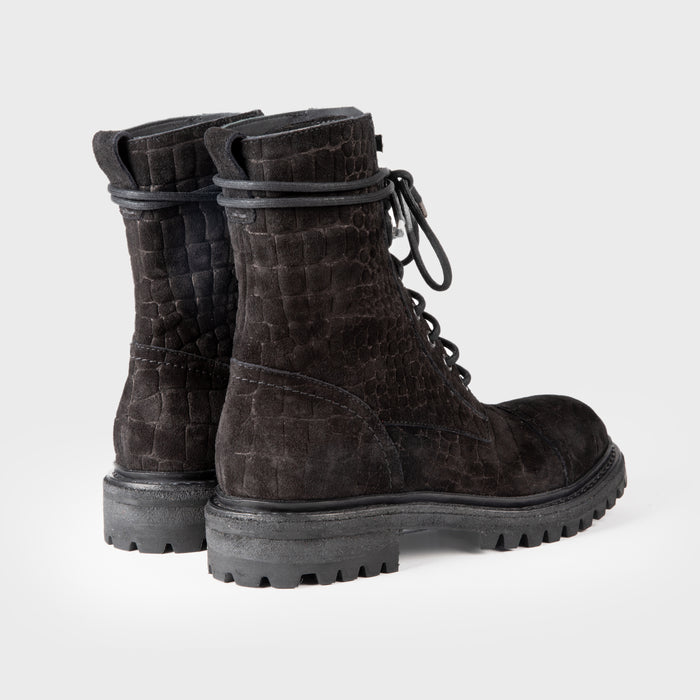 Del Carlo TAKE 11206 - Black Printed Suede Biker Boots - Del Carlo