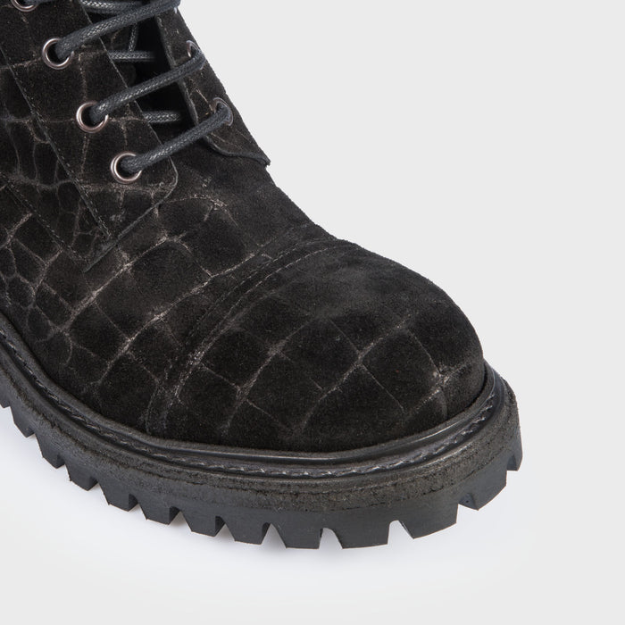 Del Carlo TAKE 11206 - Black Printed Suede Biker Boots - Del Carlo