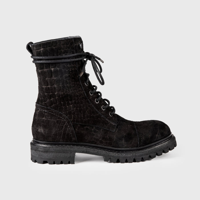 del carlo TAKE 11206 - Black printed suede biker boots - Del Carlo