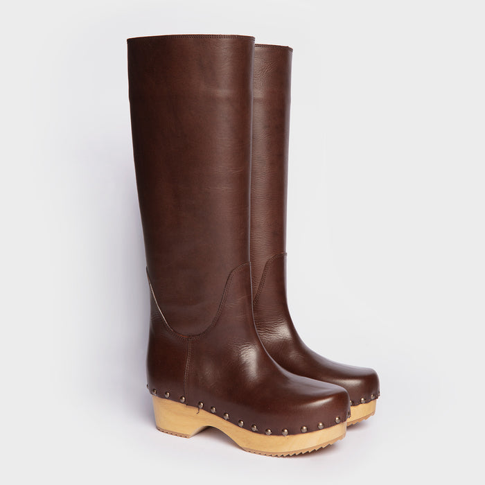 Del Carlo TOKYO 11438 - Brown Leather Clog Inspired Boots - Del Carlo