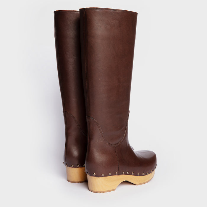 Del Carlo TOKYO 11438 - Brown Leather Clog Inspired Boots - Del Carlo