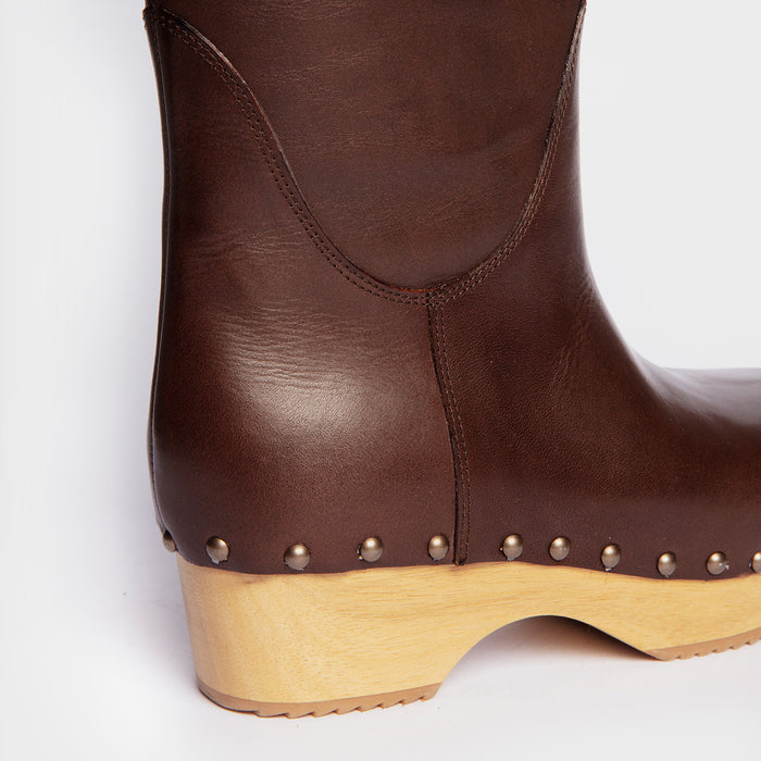 Del Carlo TOKYO 11438 - Brown Leather Clog Inspired Boots - Del Carlo