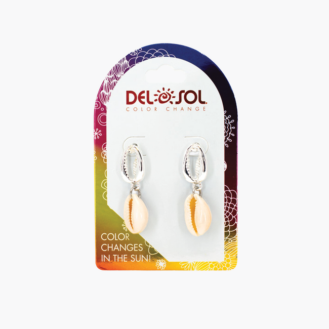 Del Sol Color-Changing Purple And Silver Cowrie Earrings | Del Sol