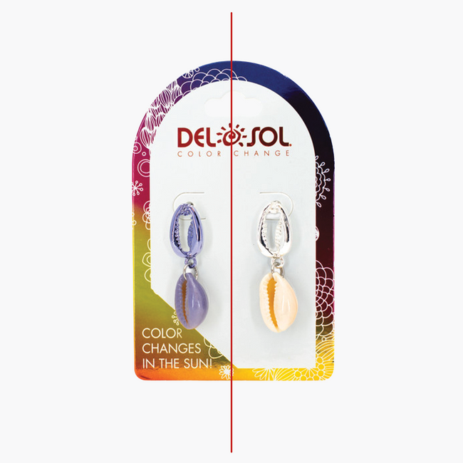 Del Sol Color-Changing Purple And Silver Cowrie Earrings | Del Sol