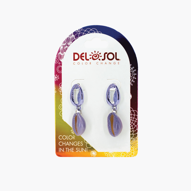 del sol Color-Changing Purple and Silver Cowrie Earrings | Del Sol