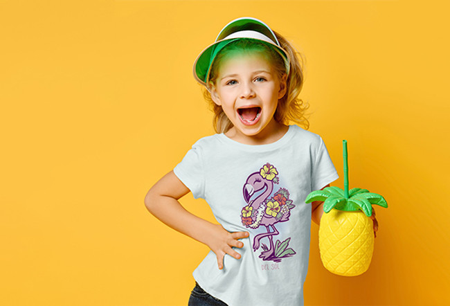 Del Sol Cute Flamingo - Kids Color-Changing T-Shirt - Ice Blue | Del Sol