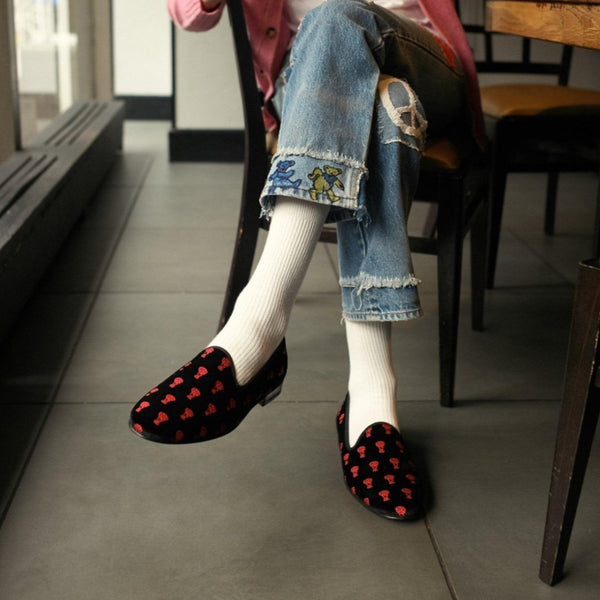 Del Toro Shoes Benihana X Del Toro Men's Red Flower Velvet Slipper II Black / Flower Embroidery