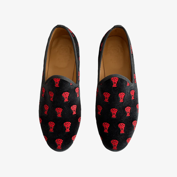 del toro shoes Benihana x Del Toro Men's Red Flower Velvet Slipper II Black / Flower Embroidery