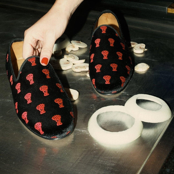 Del Toro Shoes Benihana X Del Toro Women's Red Flower Velvet Slipper II Black / Flower Embroidery