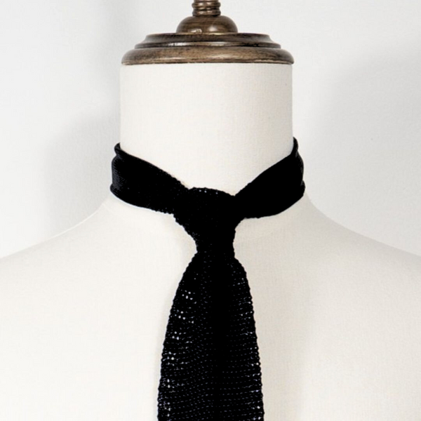 Del Toro Shoes Silk Knit Tie - Black Black Silk