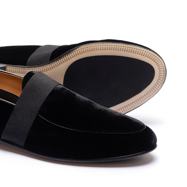 Del Toro Shoes Men's Black Como Velvet Slipper II Black / Satin Strap