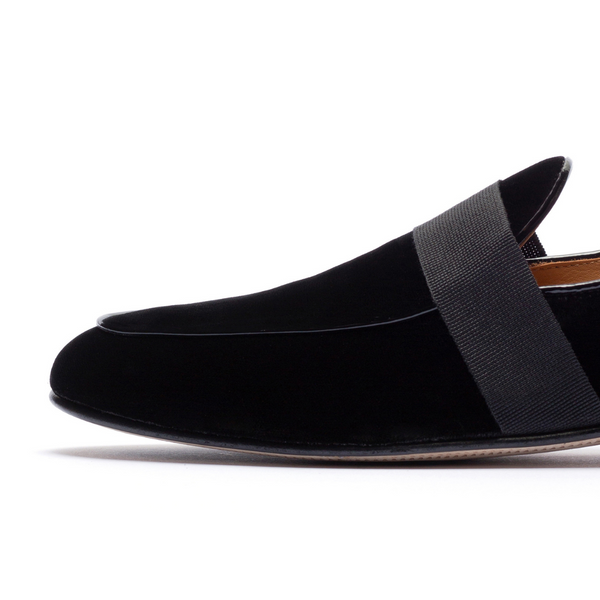 Del Toro Shoes Men's Black Como Velvet Slipper II Black / Satin Strap