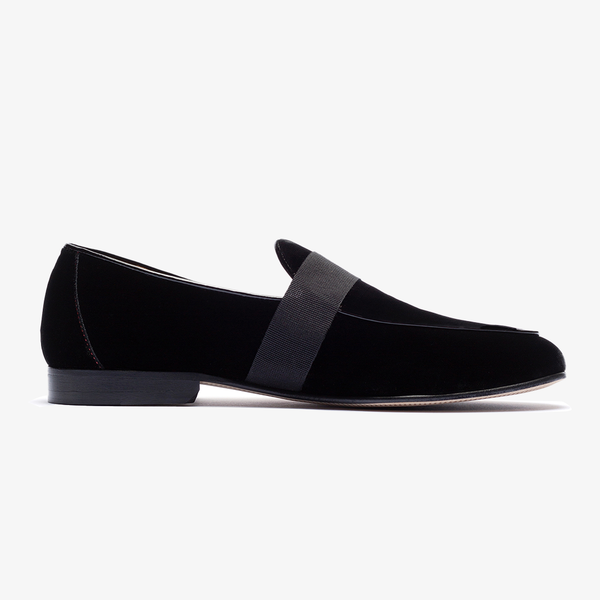 del toro shoes Men's Black Como Velvet Slipper II Black / Satin Strap