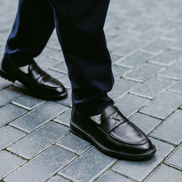 Del Toro Shoes Men's Black Pebbled Leather Lug Centesimo Black Pebbled Leather