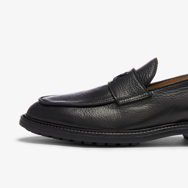 Del Toro Shoes Men's Black Pebbled Leather Lug Centesimo Black Pebbled Leather