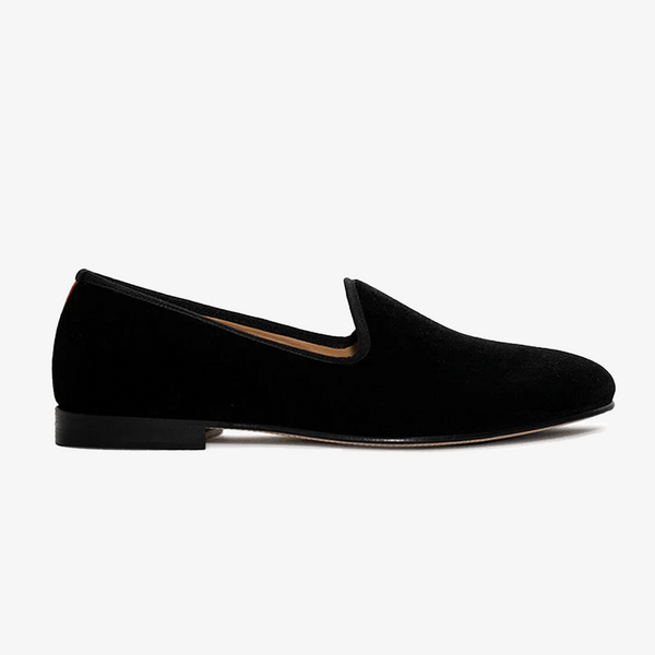 del toro shoes Men's Black Velvet Slipper II With Black Grosgrain Stripe Black / Black Heel Stripe
