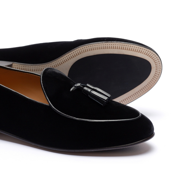 Del Toro Shoes Men's Black Velvet Tassel Loafer Black Velvet