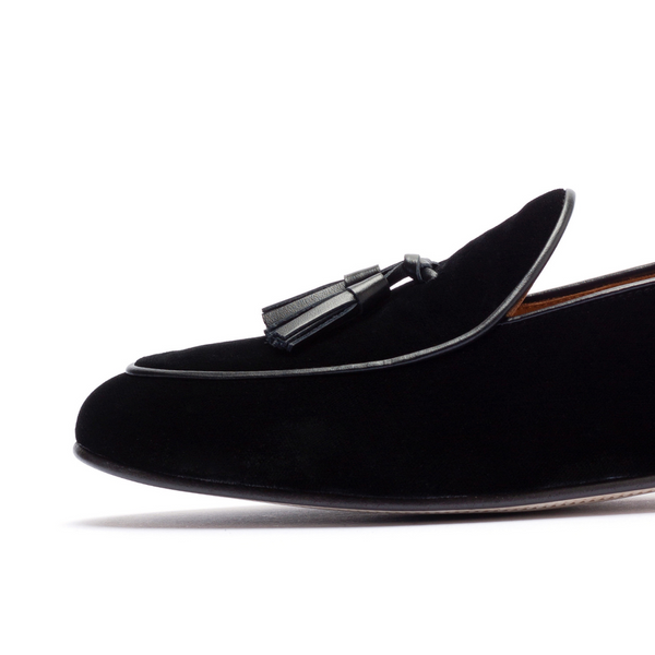 Del Toro Shoes Men's Black Velvet Tassel Loafer Black Velvet