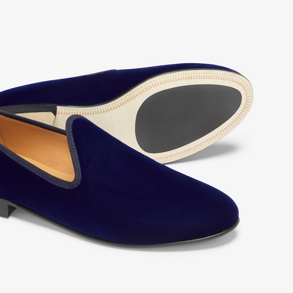 Del Toro Shoes Men's Blue Velvet Slipper II Blue / Navy Heel Stripe