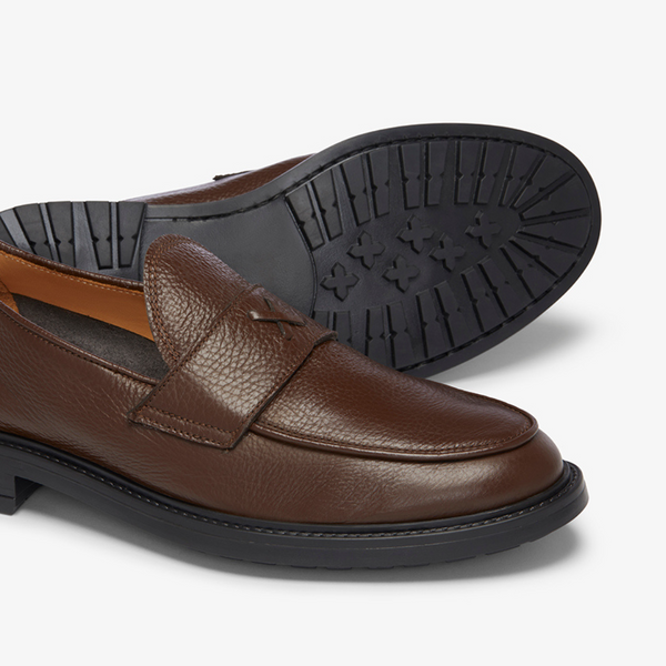 del Toro Shoes Men's Brown Pebbled Leather Lug Centesimo Brown Pebbled Leather