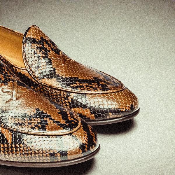 Del Toro Shoes Men's Brown Snakeskin Milano Loafer Brown Snakeskin