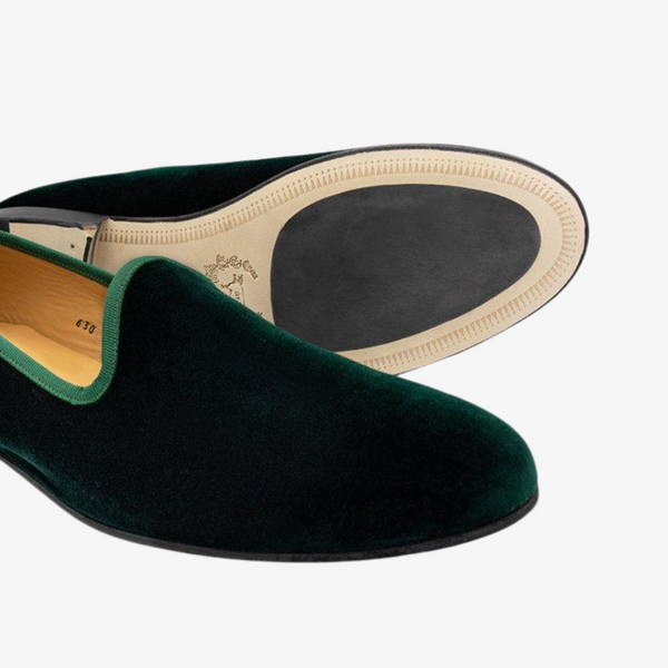 Del Toro Shoes Men's Green Velvet Slipper II Green / Red Heel Stripe