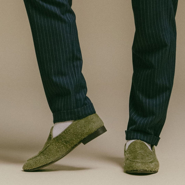 Del Toro Shoes Men's Olive Textured Suede Milano Loafer Olive Textured Suede