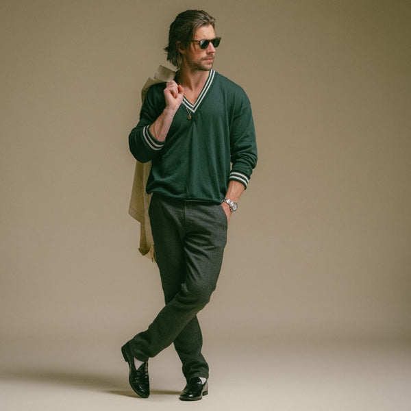 Del Toro Shoes Men's Vintage Club V-Neck Sweater - Forest Green Forest Green