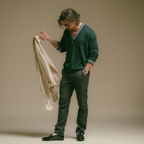 Del Toro Shoes Men's Vintage Club V-Neck Sweater - Forest Green Forest Green