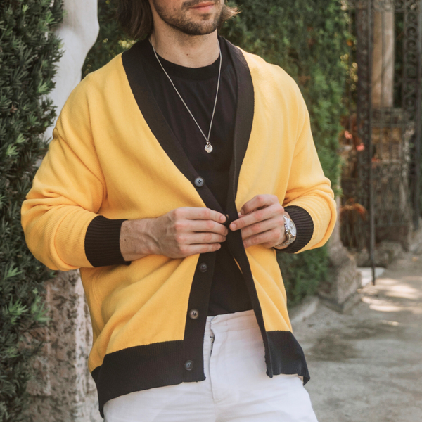 Del Toro Shoes Men's Vintage Fit Cardigan - Collegiate Yellow / Navy Collegiate Yellow / Navy