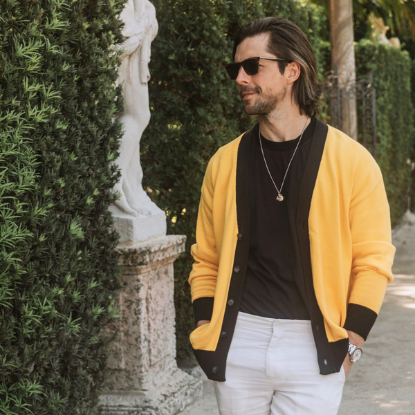 Del Toro Shoes Men's Vintage Fit Cardigan - Collegiate Yellow / Navy Collegiate Yellow / Navy