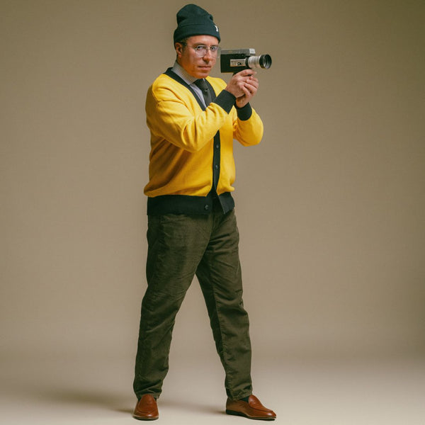 Del Toro Shoes Men's Vintage Fit Cardigan - Collegiate Yellow / Navy Collegiate Yellow / Navy