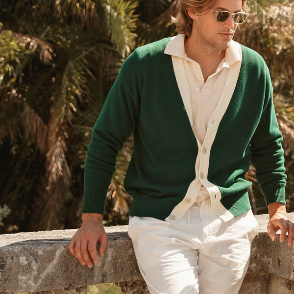 Del Toro Shoes Men's Vintage Fit Cardigan - Fairway Green / Vintage White Fairway Green / Vintage White