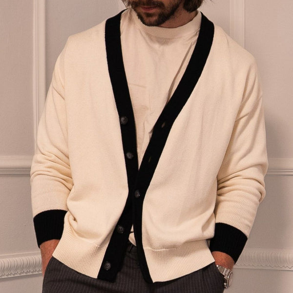Del Toro Shoes Men's Vintage Fit Cardigan - Vintage White / Black Vintage White / Black